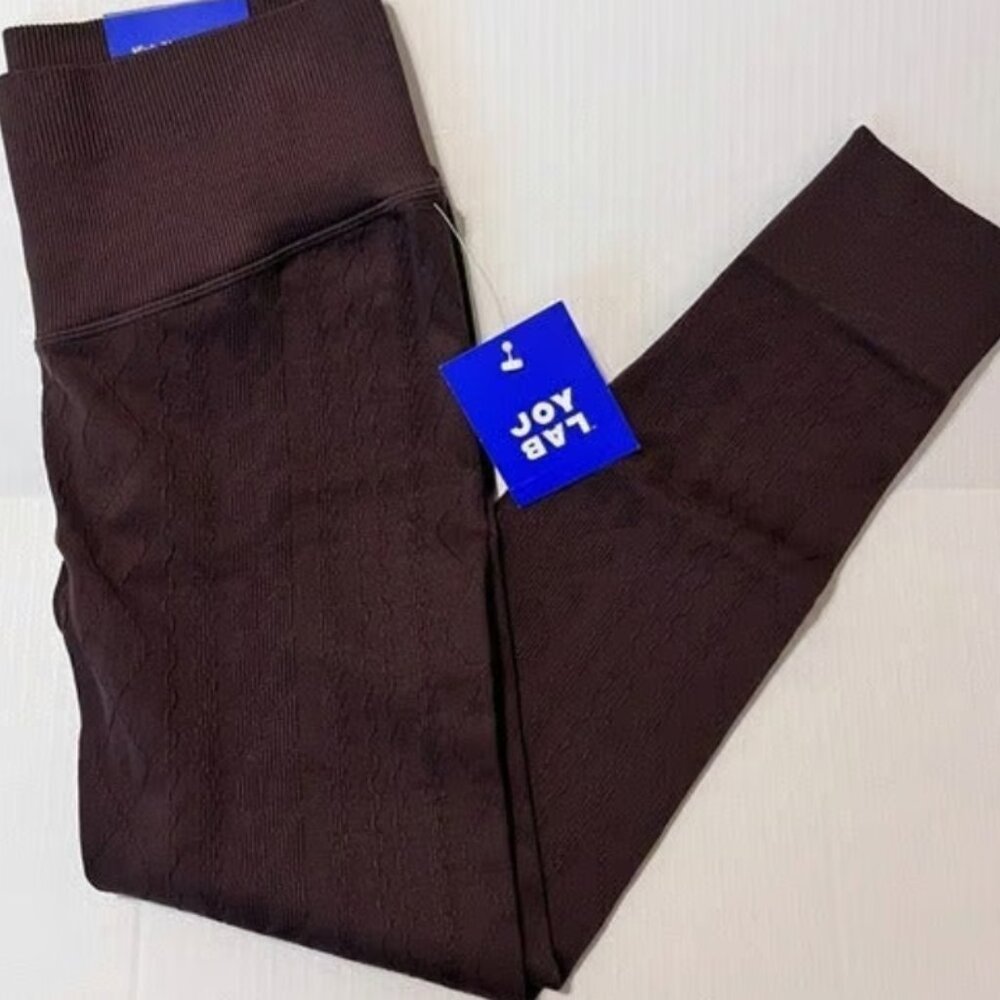 JoyLab Brown Cable Knit High Rise Leggings Crop Ankle 7/8 Ribbed Medium